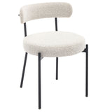 Modern Boucle Dining Chair Set of 2, Mid-Century Modern Accent Chair, Curved Backrest Round Upholstered Boucle Dining Chair with Black Metal Legs, for Kitchen/Bedroom/Living Room/Study/Cafe (_16