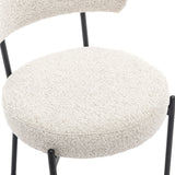 Modern Boucle Dining Chair Set of 2, Mid-Century Modern Accent Chair, Curved Backrest Round Upholstered Boucle Dining Chair with Black Metal Legs, for Kitchen/Bedroom/Living Room/Study/Cafe (_22