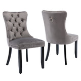 Set of 4 Modern Upholstered Velvet Dining Chairs, High-end Tufted Contemporary Kitchen Lounge Chairs with Solid Wood Legs, Riveted Trim and Knocker Ring, for Dining Room Living Room Restauran_5