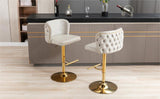 360° Swivel Bar Stools Set of 2 with Adjustable Seat Height, Modern PU Upholstered Chrome Base Bar Chairs with Tufted Button Back, for Dining Room Home Pub Kitchen Island, Steel Footrest&Base_13