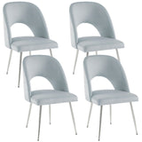 Set of 4 Modern Velvet Dining Chair, Thick Upholstered Kitchen Tub Chair with Loop Backrest and Metal Legs, Living Room Reception Leisure Chairs, for Bedroom/Lounge/Office/Kitchen (Light Grey_0