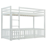 3FT Bunk Bed, Bed with Fences and Door, Children's Bed with Fall Protection and Railings, Solid Wood, White (190x90cm)_9