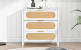 Bedroom Chest of Drawers with 3 Drawers, Modern Wooden Chest of Drawers with 3 Rattan Drawers, White Sideboard with Spacious Storage, Rattan Cabinet for Bedroom/Living Room/Kitchen/Vanity_13