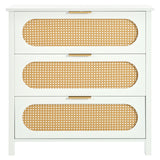 Bedroom Chest of Drawers with 3 Drawers, Modern Wooden Chest of Drawers with 3 Rattan Drawers, White Sideboard with Spacious Storage, Rattan Cabinet for Bedroom/Living Room/Kitchen/Vanity_5