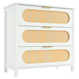 Bedroom Chest of Drawers with 3 Drawers, Modern Wooden Chest of Drawers with 3 Rattan Drawers, White Sideboard with Spacious Storage, Rattan Cabinet for Bedroom/Living Room/Kitchen/Vanity_6