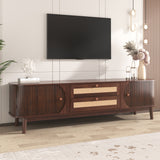 TV Cabinet - Natural Walnut Color Mixed TV Panel with Doors and Drawers. TV cabinet with rattan drawers, storage solution, natural country house style_2