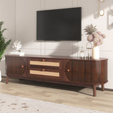 TV Cabinet - Natural Walnut Color Mixed TV Panel with Doors and Drawers. TV cabinet with rattan drawers, storage solution, natural country house style_1