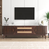 TV Cabinet - Natural Walnut Color Mixed TV Panel with Doors and Drawers. TV cabinet with rattan drawers, storage solution, natural country house style_6