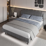 Upholstered bed, 150*200 cm functional bed, body-sensing LED light at bedside, light strips at bedside and foot, slatted frame, mattress not included, velvet, grey_0