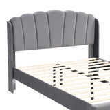 Upholstered bed, 150*200 cm functional bed, body-sensing LED light at bedside, light strips at bedside and foot, slatted frame, mattress not included, velvet, grey_13