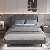 Upholstered bed, 150*200 cm functional bed, body-sensing LED light at bedside, light strips at bedside and foot, slatted frame, mattress not included, velvet, grey_1