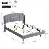 Upholstered bed, 150*200 cm functional bed, body-sensing LED light at bedside, light strips at bedside and foot, slatted frame, mattress not included, velvet, grey_4