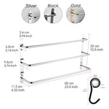 THREE-Layer Towel Rack with SIX Movable Hooks - Stainless Steel Bathroom Accessories Set