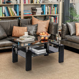Glass living Room Coffee Table Black Modern Rectangle With Lower Shelf (Black-100CM)_4